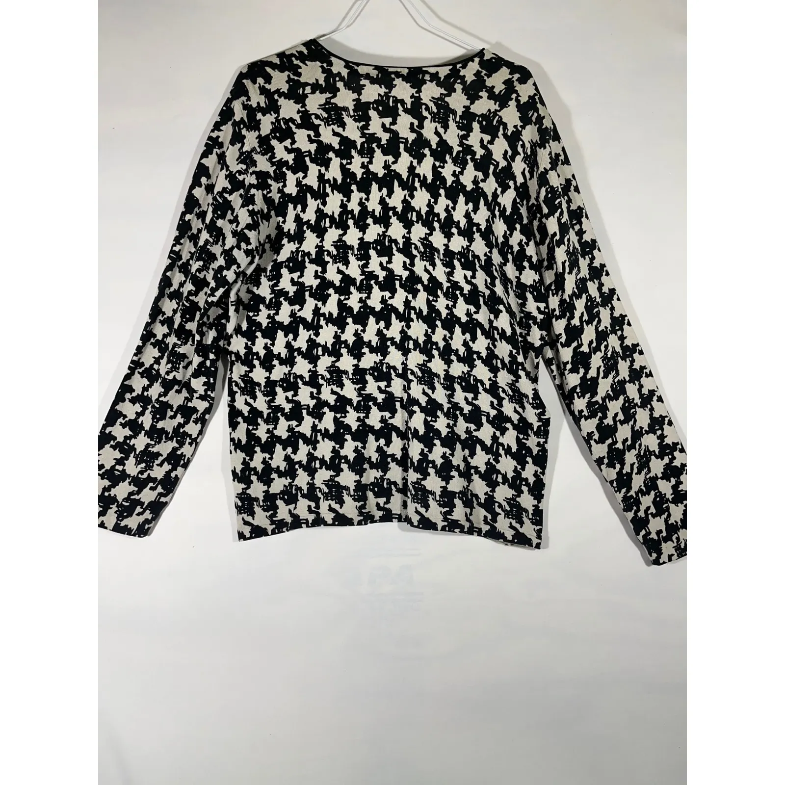 Josephine Chaus Women Cardigan Silk Blend Sweater V-Neck Button Up Black/Cream L - Image 2