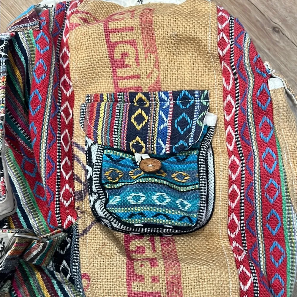 Rice Love Bohemian Patchwork Backpack with Colorful Stripes and Decorative Trims Black - Image 4