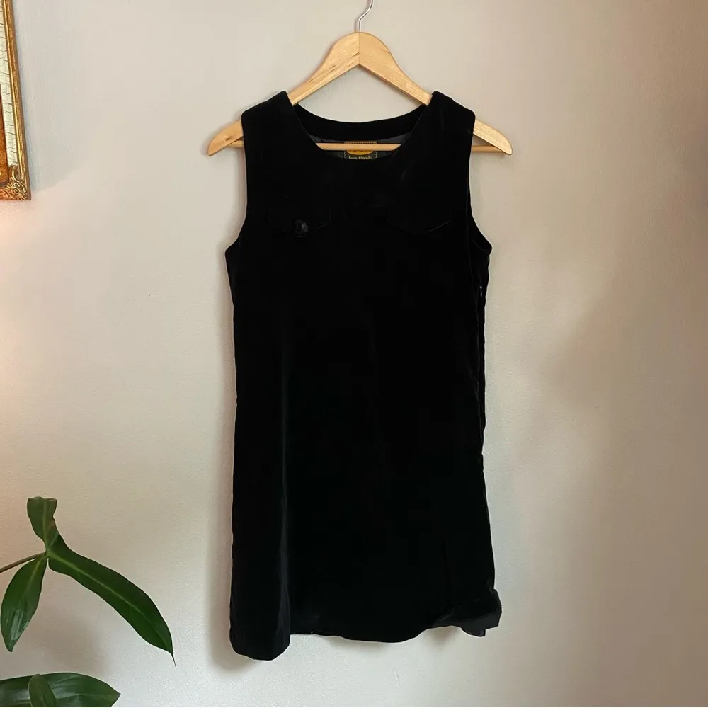 1990's Vintage FREE PEOPLE Black Velvet Mini Dress Small​ Whimsygoth Phoebe Twee - Image 2