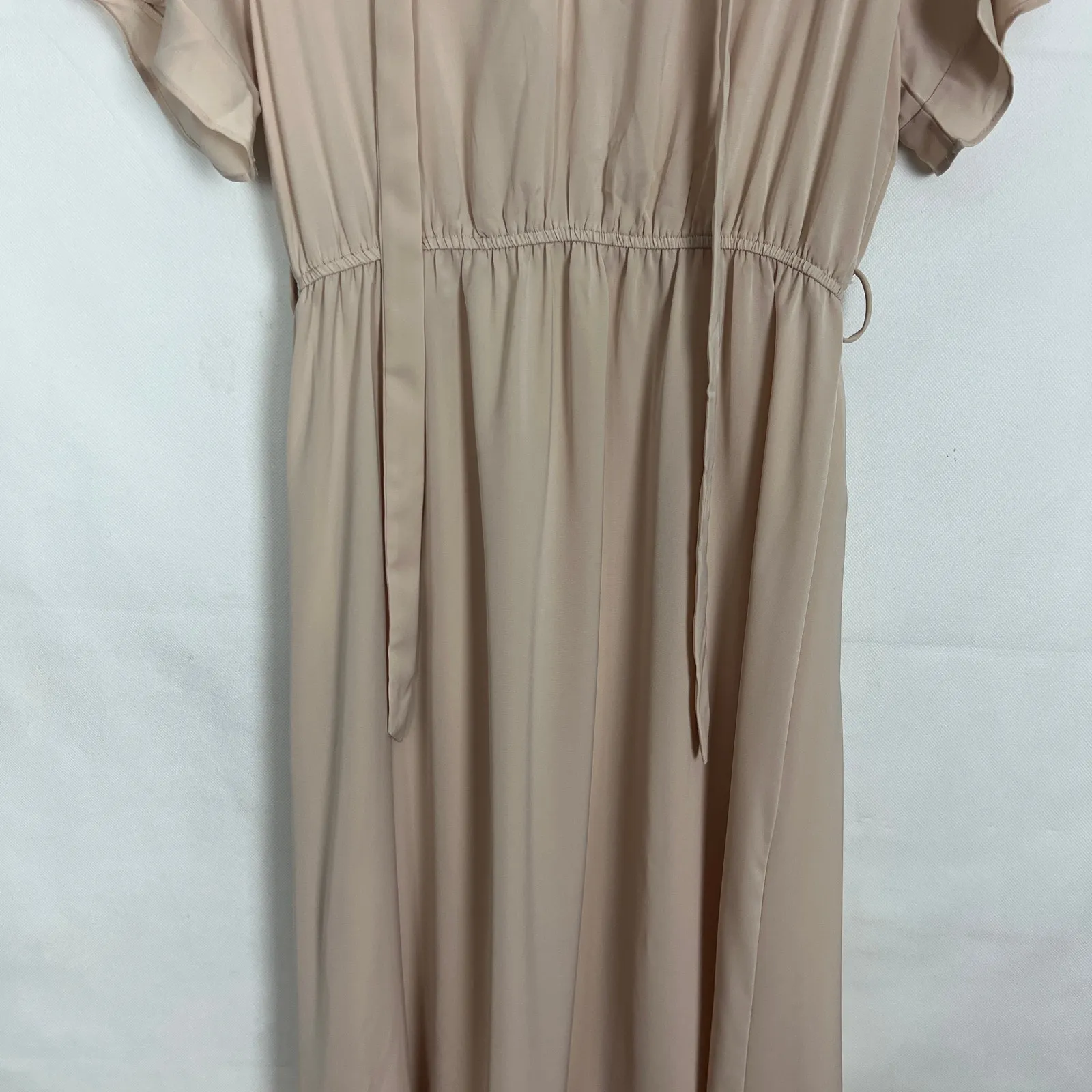 Women's Ruffle Beige Maxi Dress Size Medium Cottage Core Short Sleeve - Image 5