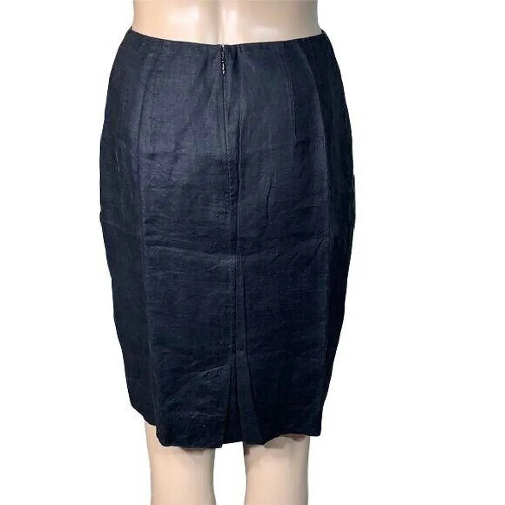 Linda Allard Ellen Tracy Womens Pencil Skirt Lightweight Linen Lined Black Sz 2 - Image 3