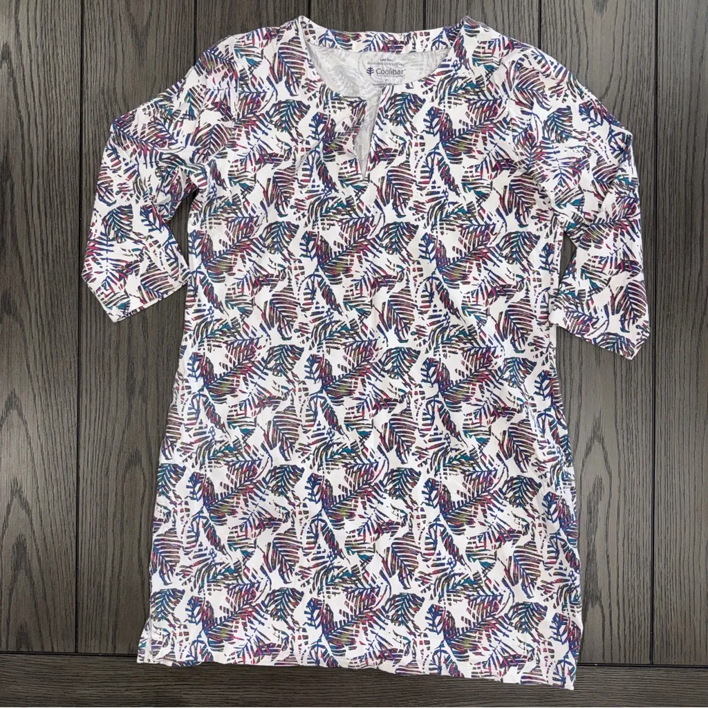 Coolibar Oceanside UV Protection Tunic Dress UPF 50+ Magnolia Pink Leaf Size M White Size M - Image 2