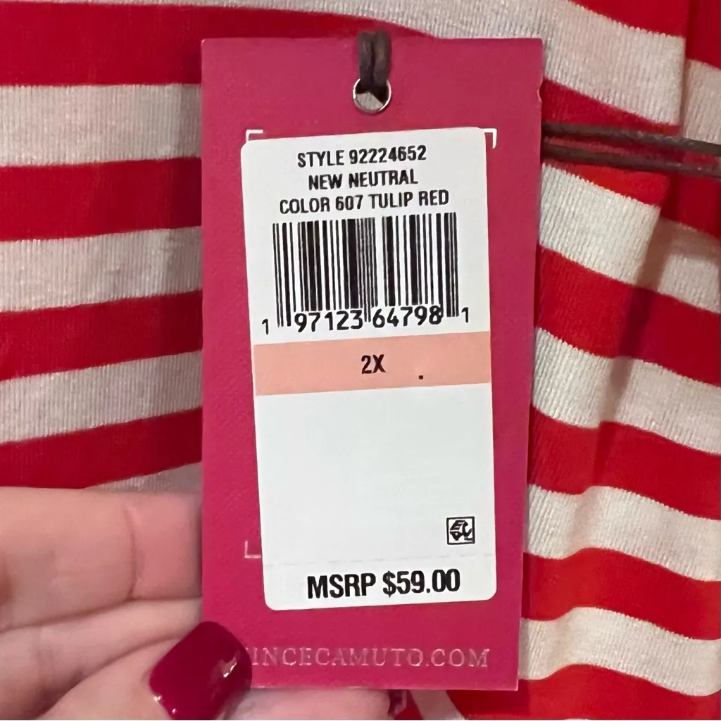 Vince Camuto Short Sleeve Crew Neck Stripe Tee in Tulip Red & White Plus Size 2X - Image 10