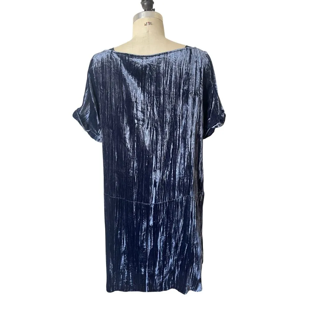 Anthropologie Floreat Blue Crushed Velvet Shirt Dress Size Large - Image 3