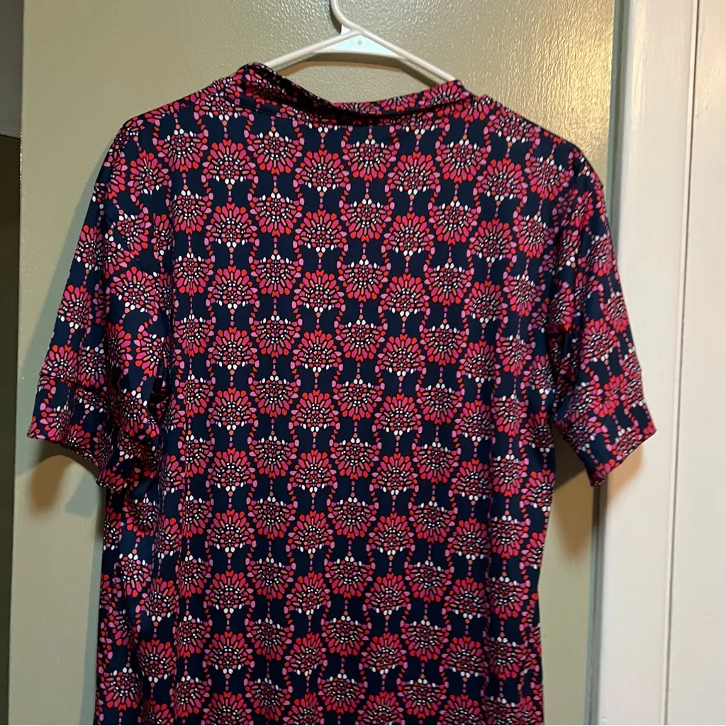 Escapada Living Shift Dress Collared Short Sleeve Navy Floral Split Neck L - Image 9