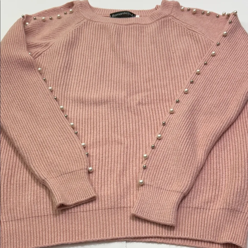 Commonwealth Pink Sweater with Pearl Accents Size L - Image 15