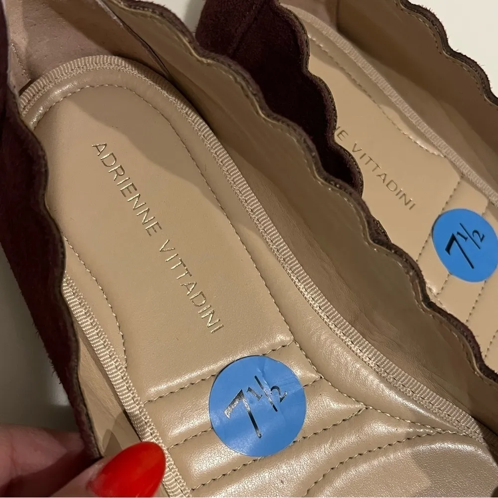 Adrienne Vittadini Fox scalloped pointy toe flats, suede leather maroon 7.5 - Image 7
