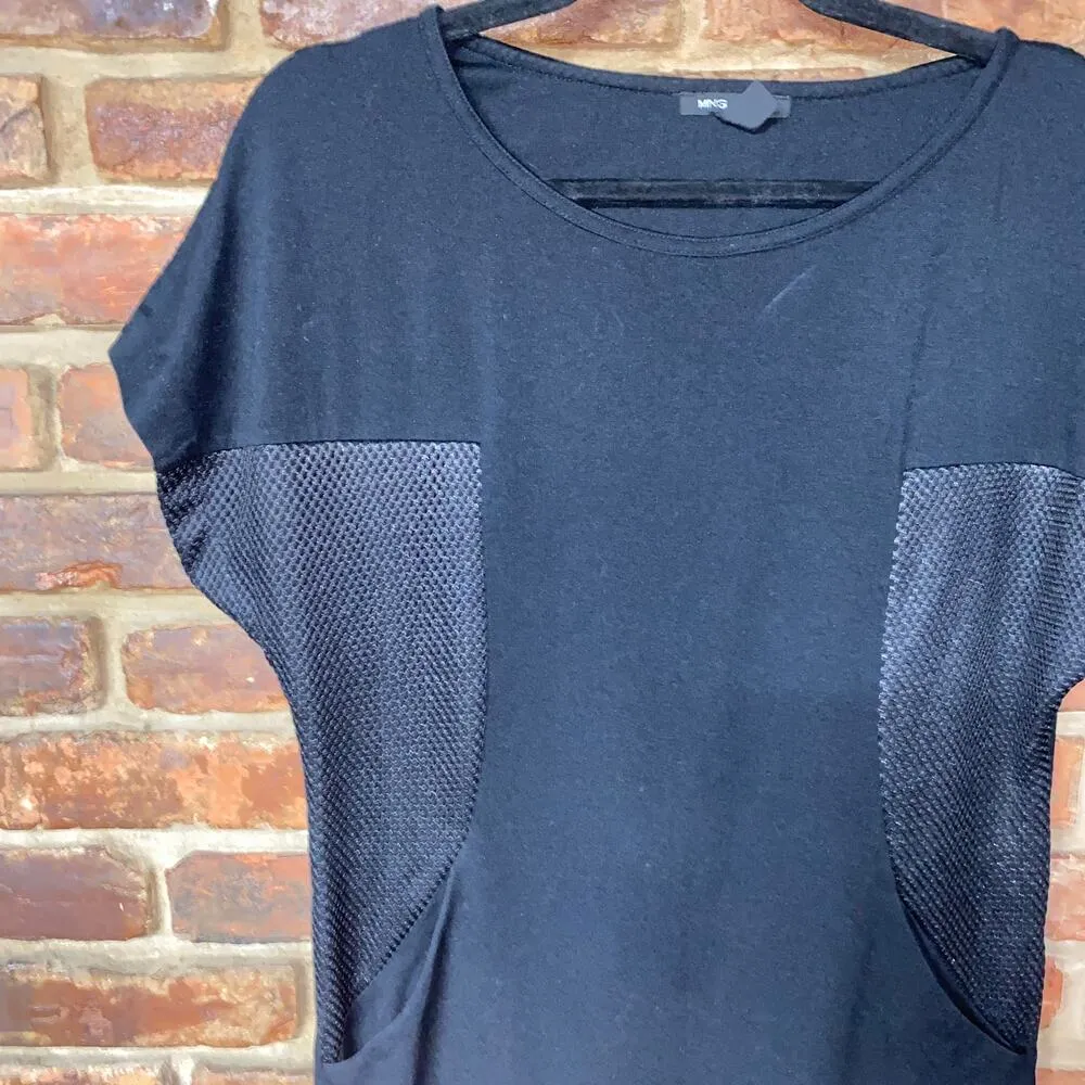 Mango MNG Casual Black Metallic Mesh Short Sleeve Mini Dress Women's Size XS - Image 2