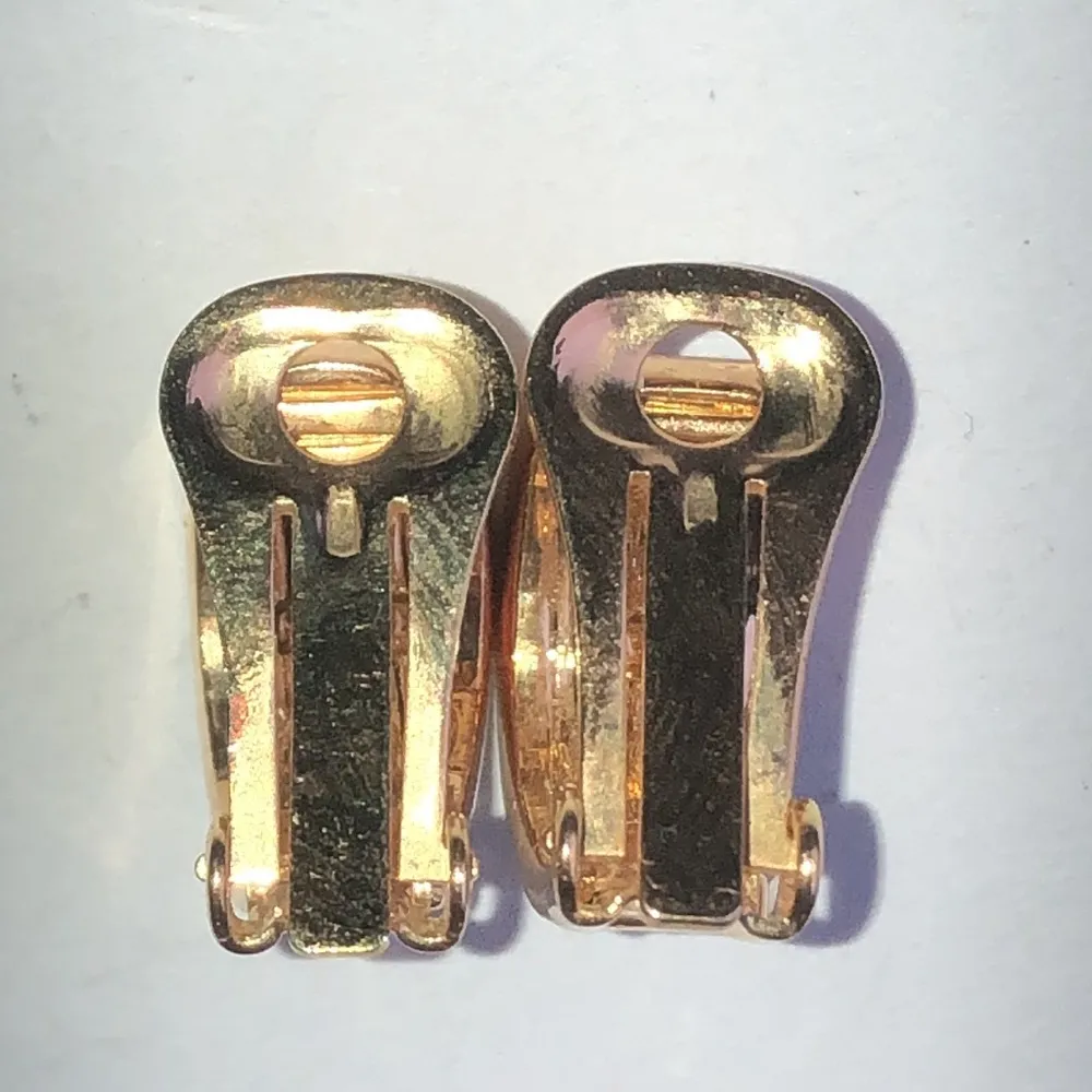 Roman Vintage Gold Tone Black & Clear CZ Rhinestone Hoop Clip On Earrings - Image 6