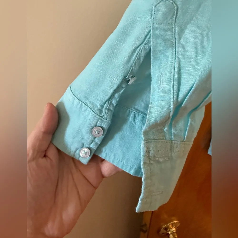 Talbots Tunic Top Shirt Linen Blend Coastal Blue Beach Travel Cruise Women’s XL - Image 3