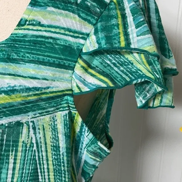 Sweet Heart Neckline Green/Yellow Short Sleeve Top Yellow Size L - Image 3