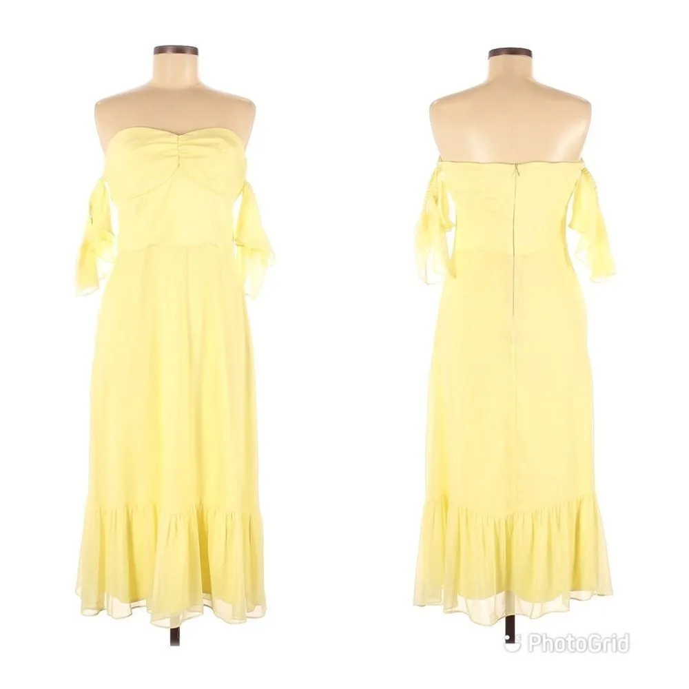 GIANNI BINI Off The Shoulder Midi Dress Yellow Sweetheart Neck A-Line Size 8 New - Image 3