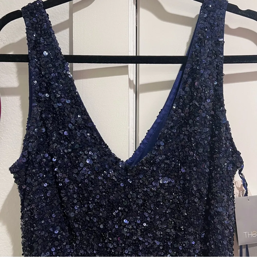 THEIA Sequin Formal Short Bodycon Dress Navy Size 12 - Image 7