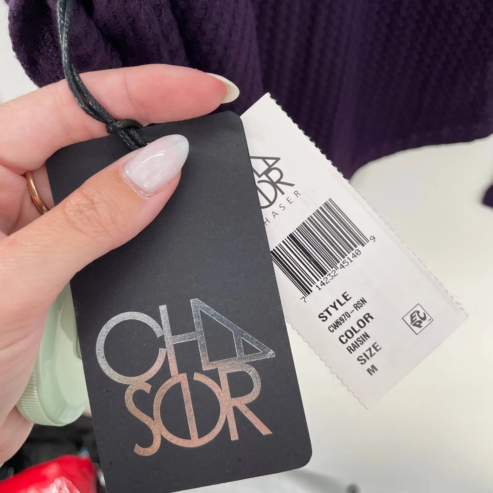 Chaser Purple Raisin Waffle Knit Long Sleeve Criss Cross‎ Back Blouse Top Size M - Image 10