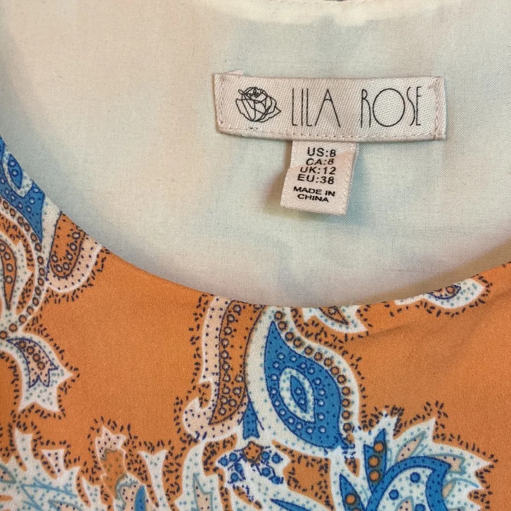 LILA ROSE Size 8 Orange Blue White Paisley Floral Mini Knee Length Shift Dress - Image 3