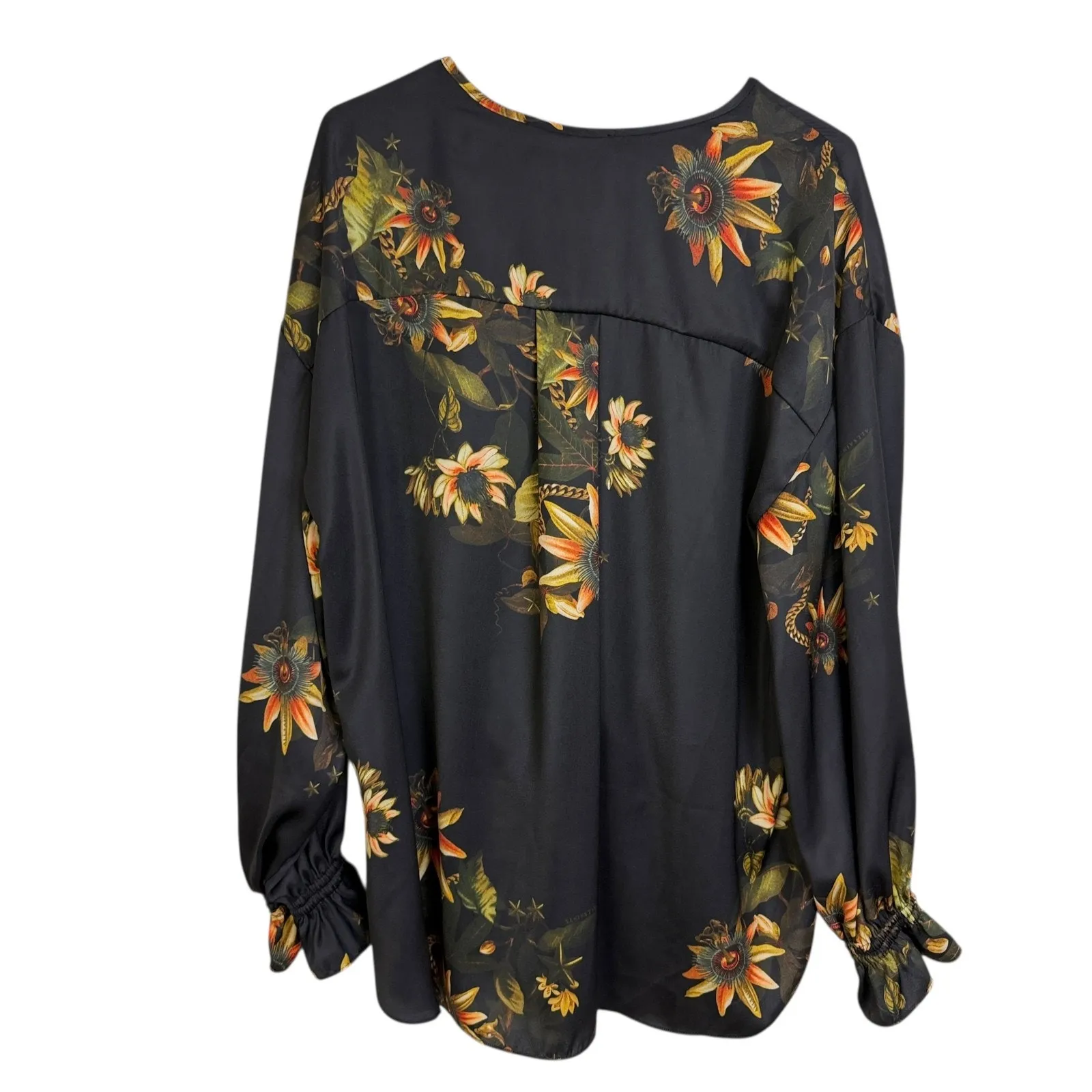 All Saints Black Floral Penny Avifauna Top Womens US 10 Long Sleeve Shirt Blouse - Image 2