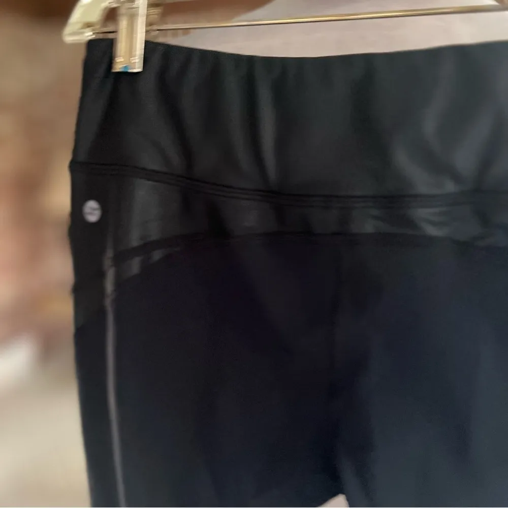 VMMV Black Leggings Faux Leather Satin Mesh M Workout Gym Athleisure Yoga Size M - Image 10