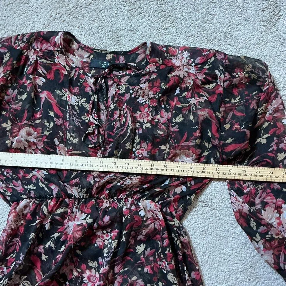 O.P.T. Floral Print Sheer Long Sleeve Maxi Dress Women's Size M Layering Piece Size M - Image 3