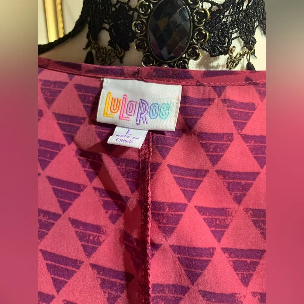 Lularoe Lindsay Purple Geometric Pattern Kimono Cardigan - Image 6