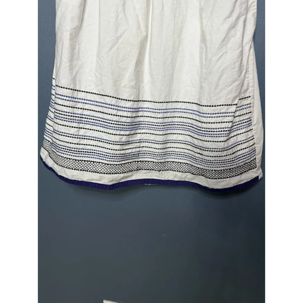 Y2K Big Buttons Dress Baby Doll Embroidered Dress Short Blue and White Sz Large - Image 3