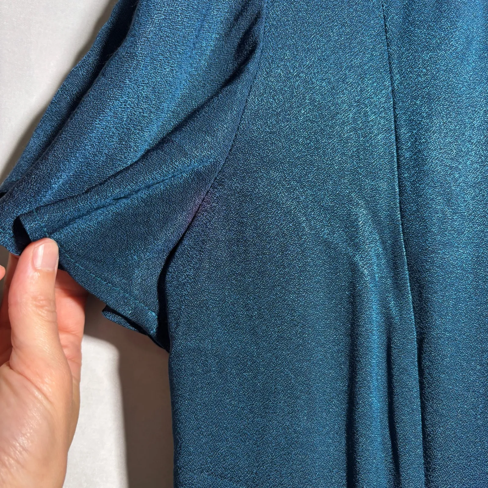 VTG 80s 90s Teal Blue Maxi Dress Medieval Castle Core‎ Buttons Flutter Sleeve 14 - Image 7