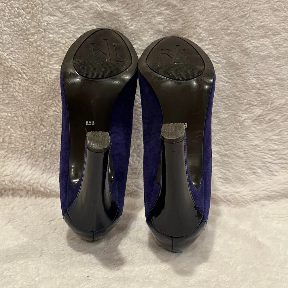 Ralph Lauren Rafita Blue Suede Block Heels sz 8.5 - Image 5
