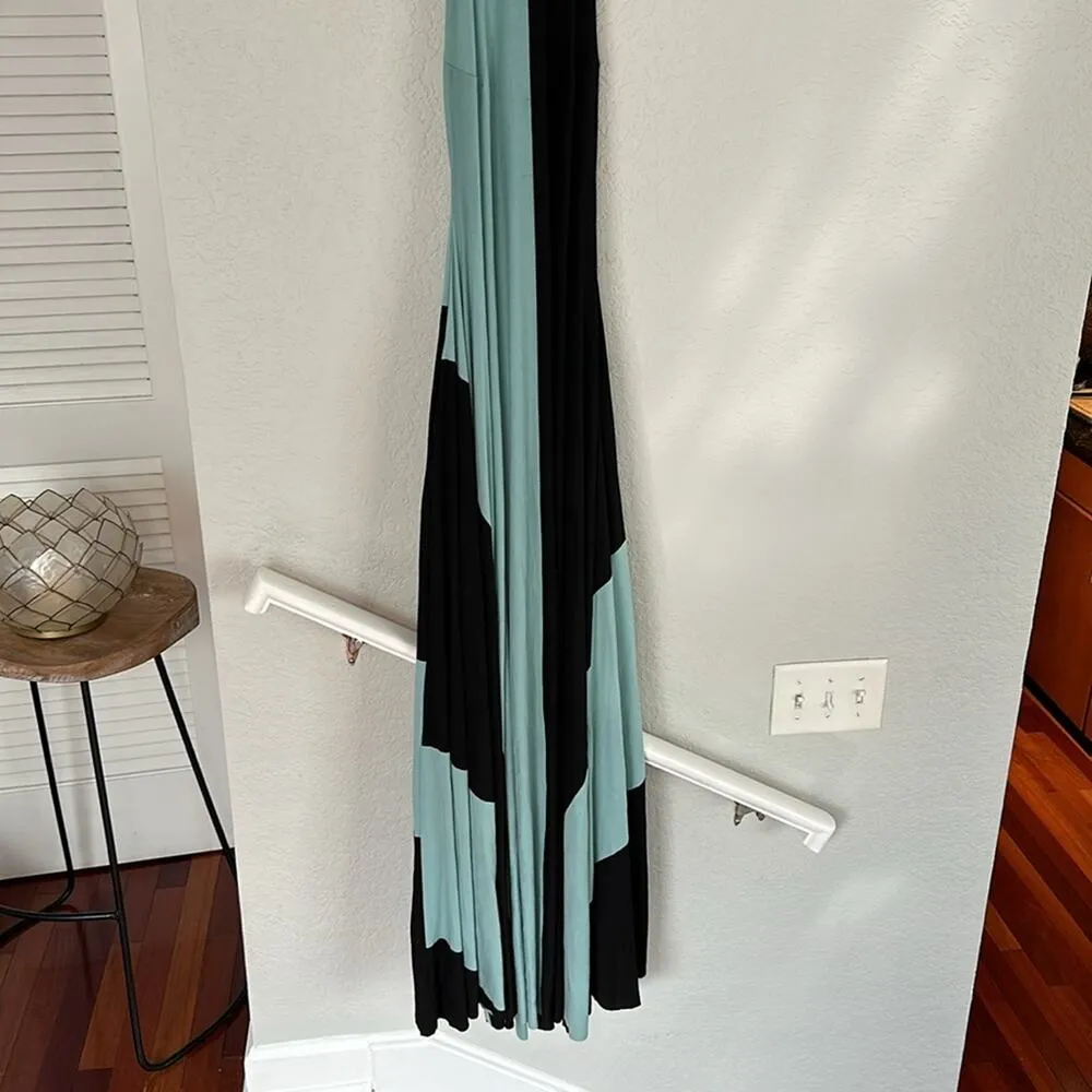 Butter by Nadia Tarr Designer Maxi Dress Rare Aqua Blue Black Dramatic Couture Size M - Image 4