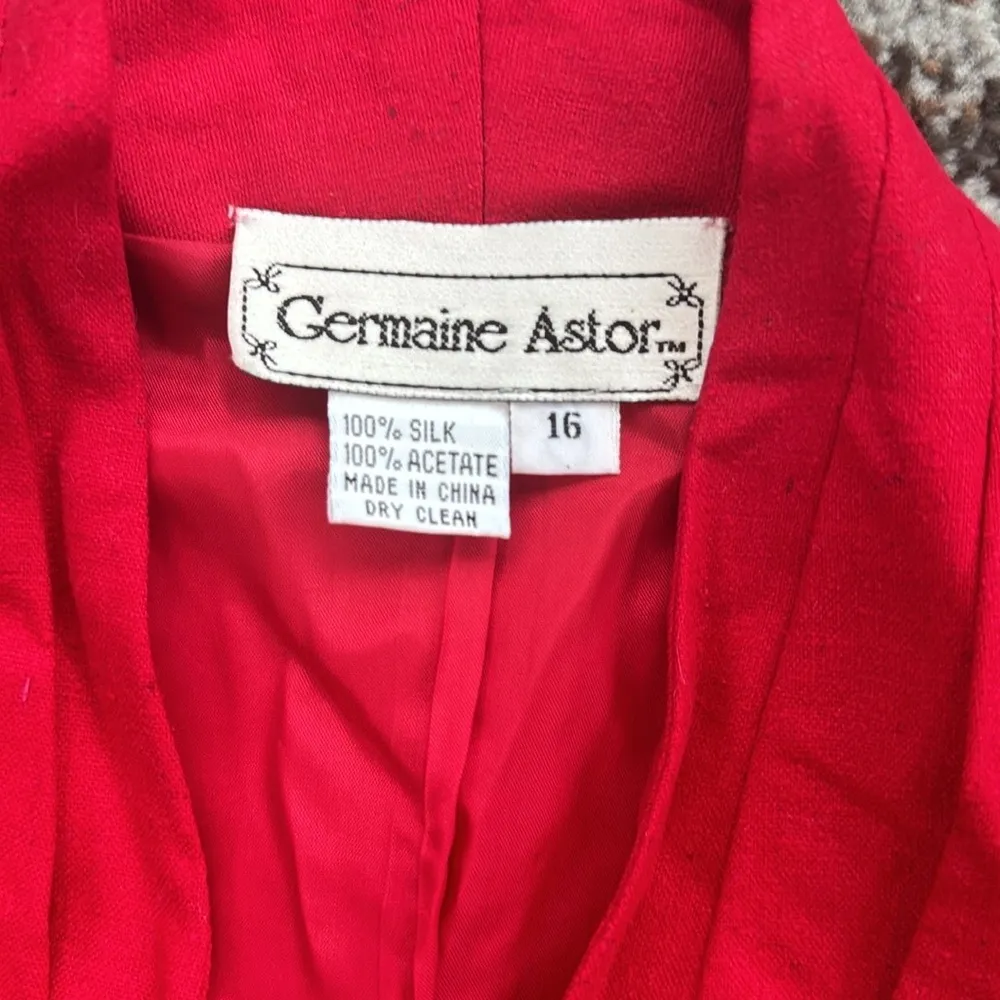 Vintage Germaine Astor 100% Silk Double Breasted Button Down Dress Red 16 - Image 6