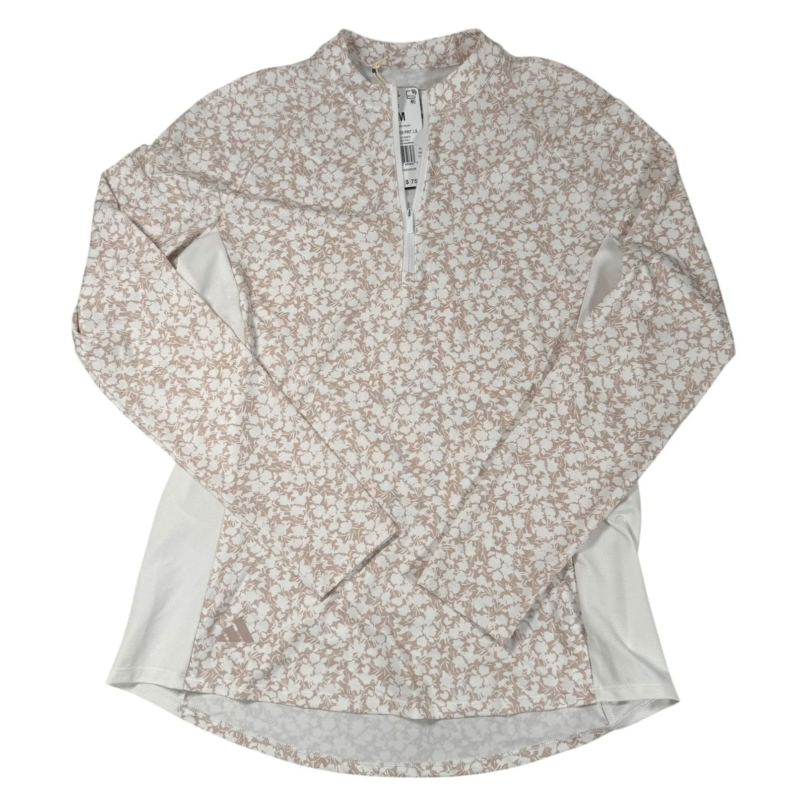 Adidas Womens Golf Polo Shirt Long Sleeve Wonder Tan White Floral Size M SPF 50 - Image 2