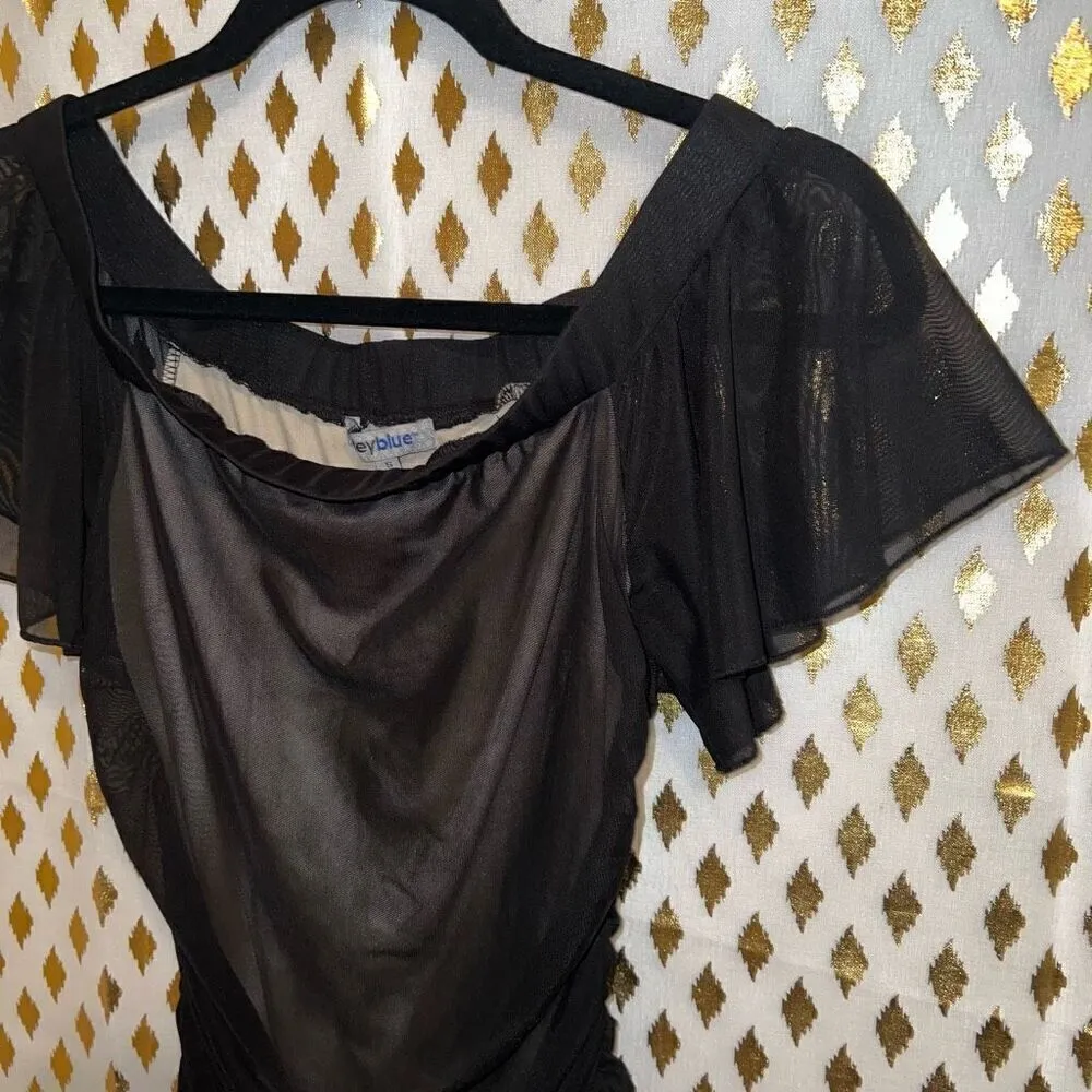 Mesh nude overlay bodycon dress off the shoulder Baileyblue size S - Image 6