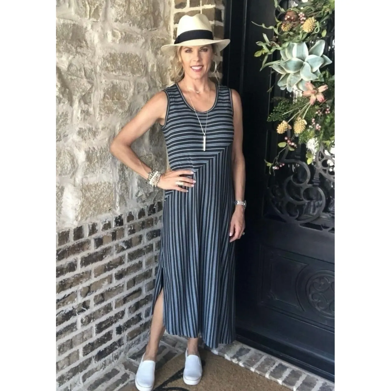 CAbi 5796 Striped Maxi Dress Sleeveless Casual Summer Tank Dress‎ Size Med - Image 2