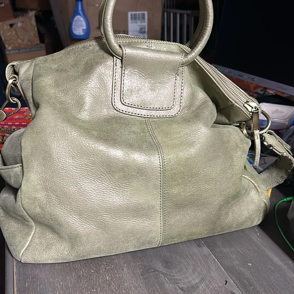 HOBO Shelia Large Leather‎ Green Shimmery Metallic Stitched Patchwork - Image 5