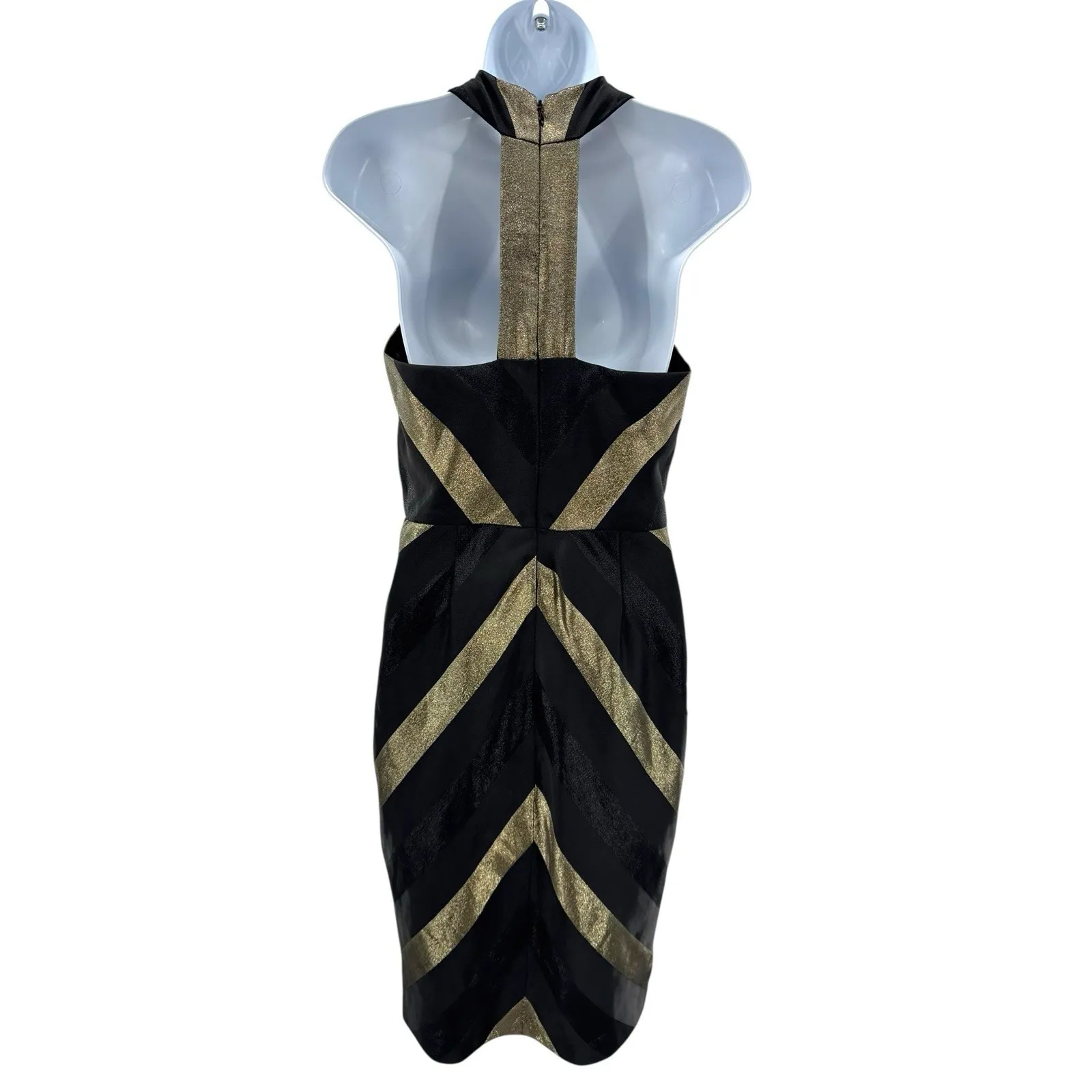 Hutch Black‎ Gold Metallic Striped Halter Cocktail Mini Dress Women's 4 - Image 3