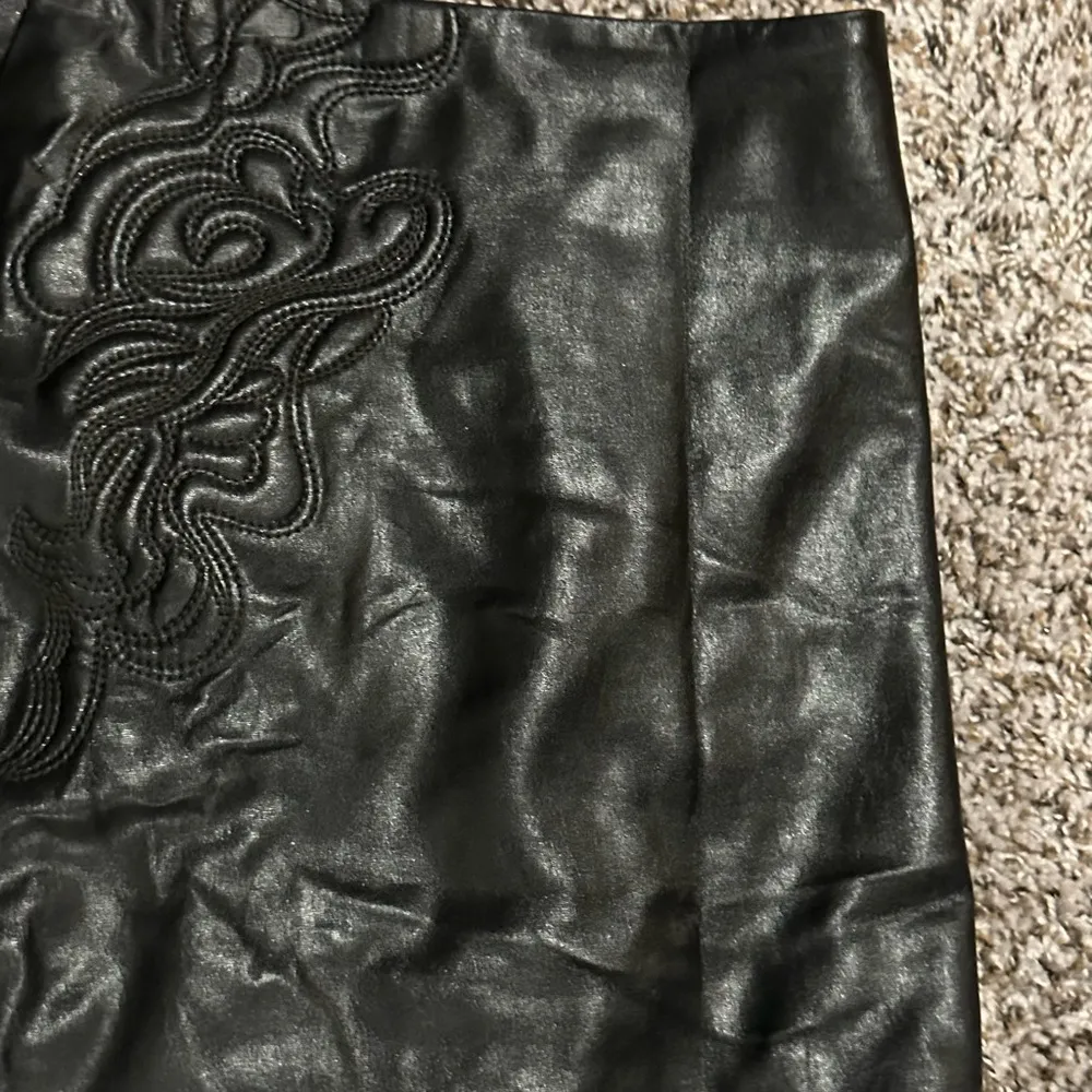 Pleather Western Embroidered Leather Style Mini Skirt - Image 3