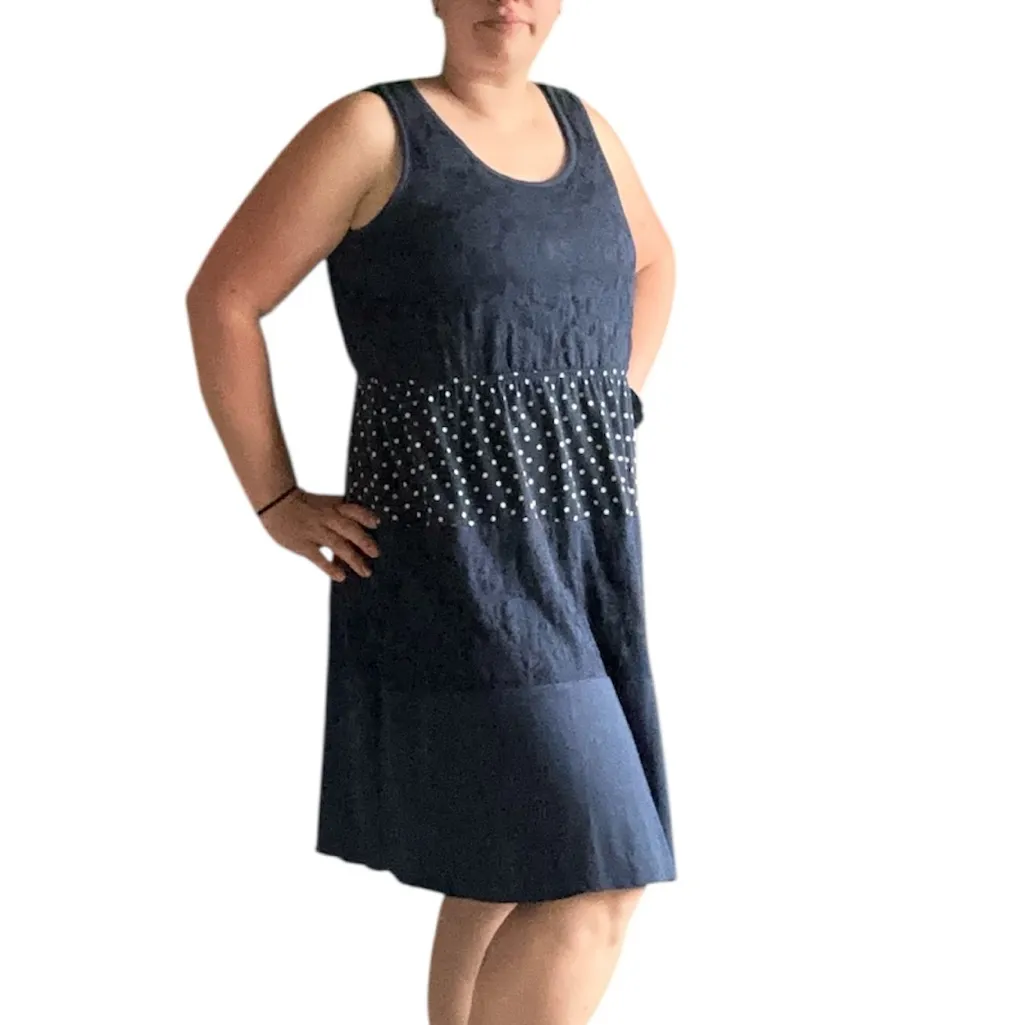 Maurices Navy Blue Color Block Sleeveless Casual Dress with Polka Dot Waist - Image 3