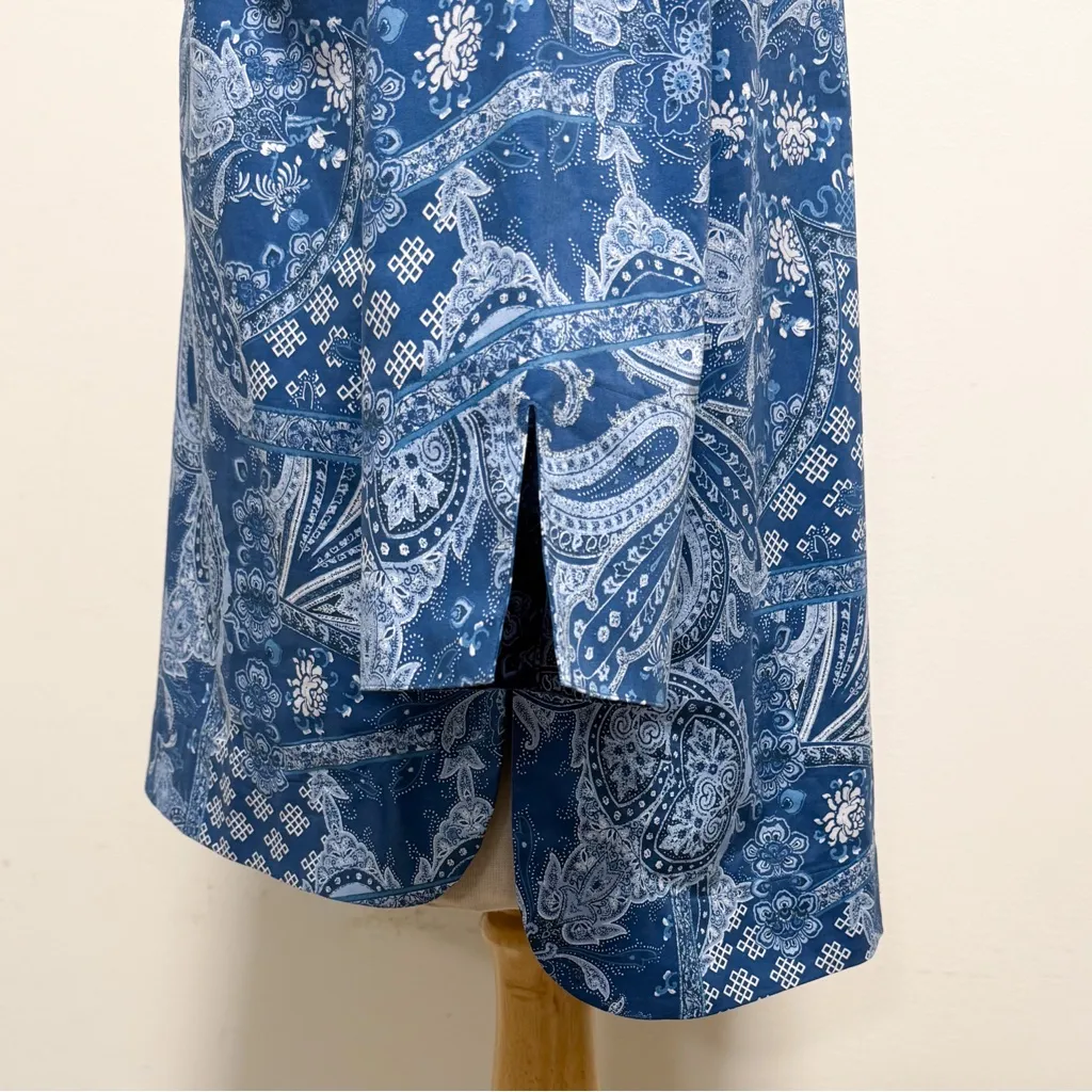 Hinson Wu Blue White Bandana Paisley 3/4 Sleeve V Neck Collar Charlotte Tunic Size L - Image 4