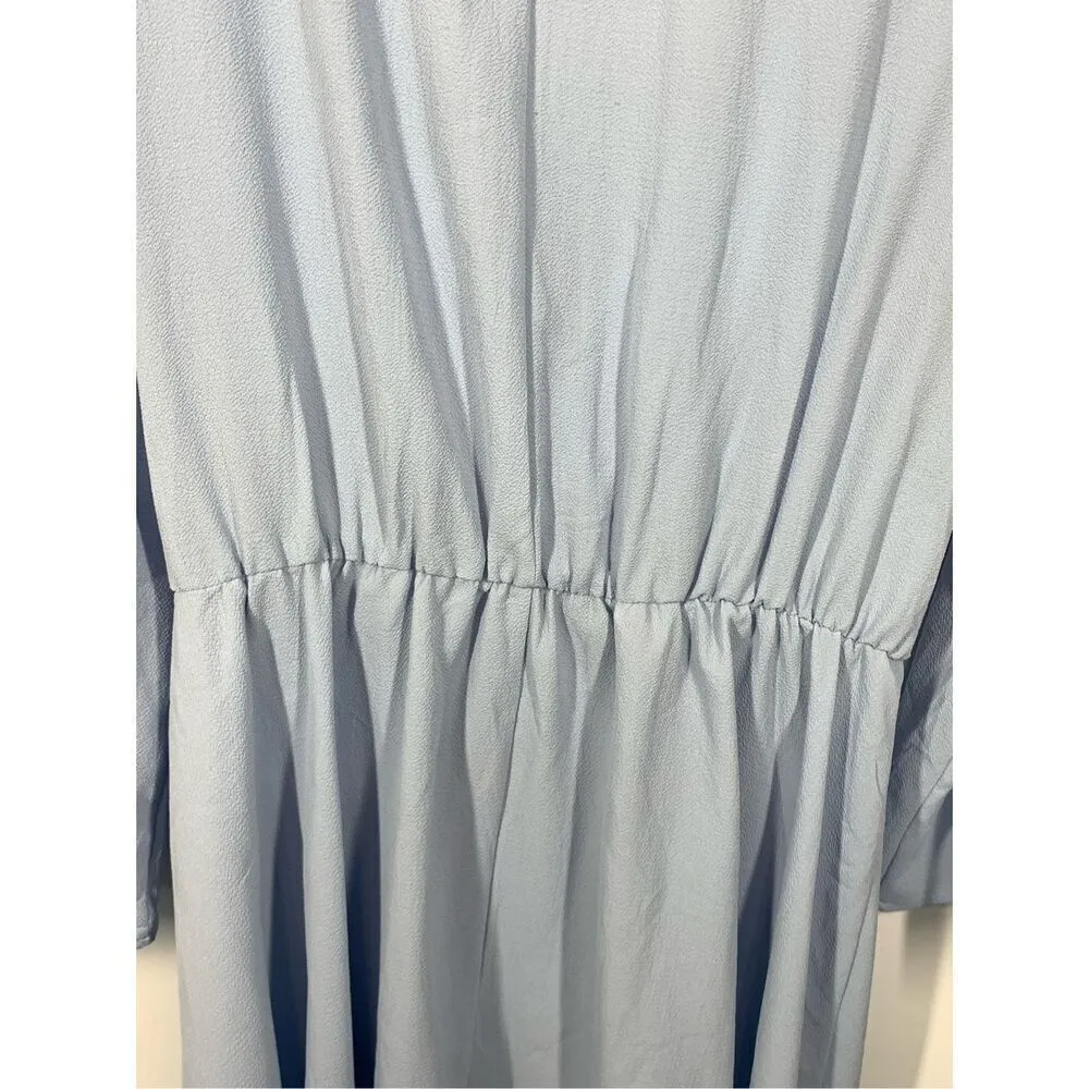 Boohoo Women's Long Sleeves V-Neck Waist Tie Wrap Dress Light Blue Size 10 US - Image 6