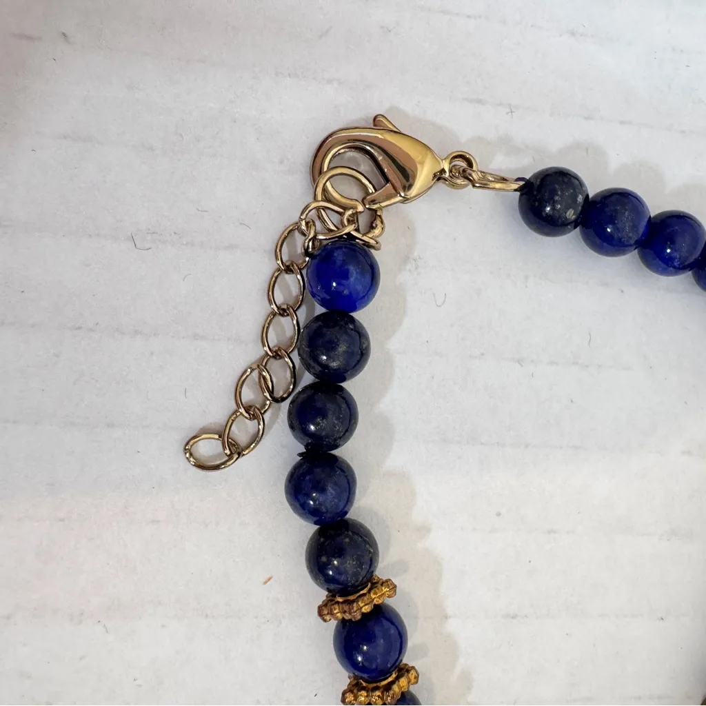 Stauer Lapis Lazuli Beaded Gold Tone Set Necklace Bracelet Earrings Vintage Blue - Image 3