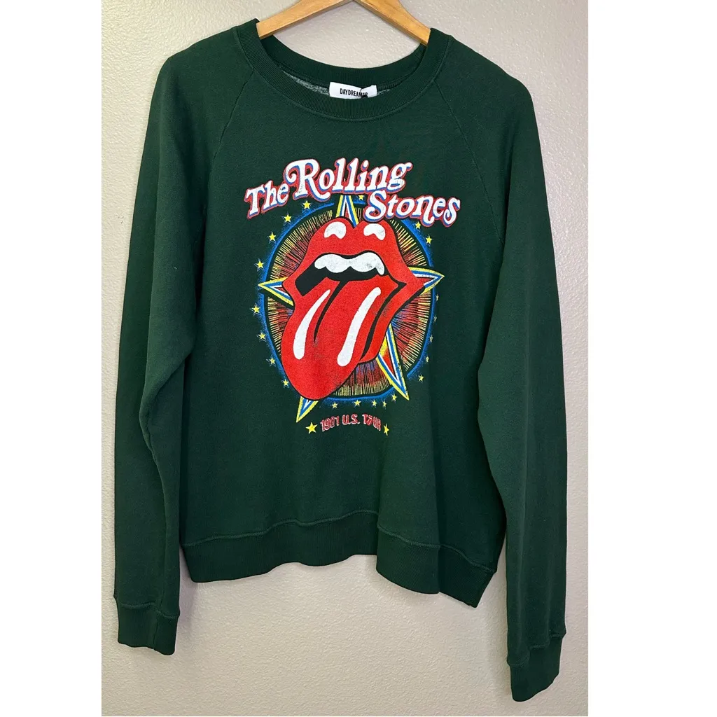 NWT Daydreamer Rolling Stones 1981 US Tour Raglan Hunter Green Crew Sweatshirt - Image 8
