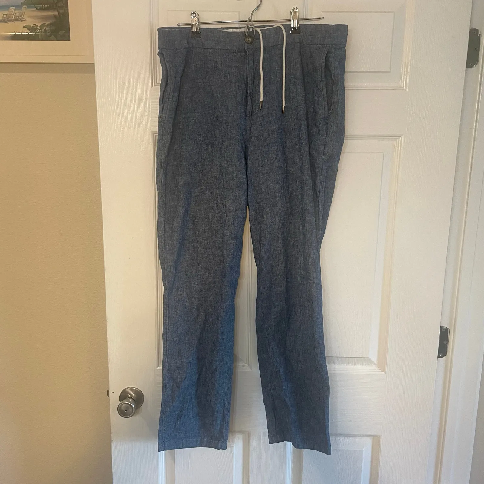 Old Navy Slim Built-In Flex Linen-Blend Interior Drawstring Pants size L - Image 2