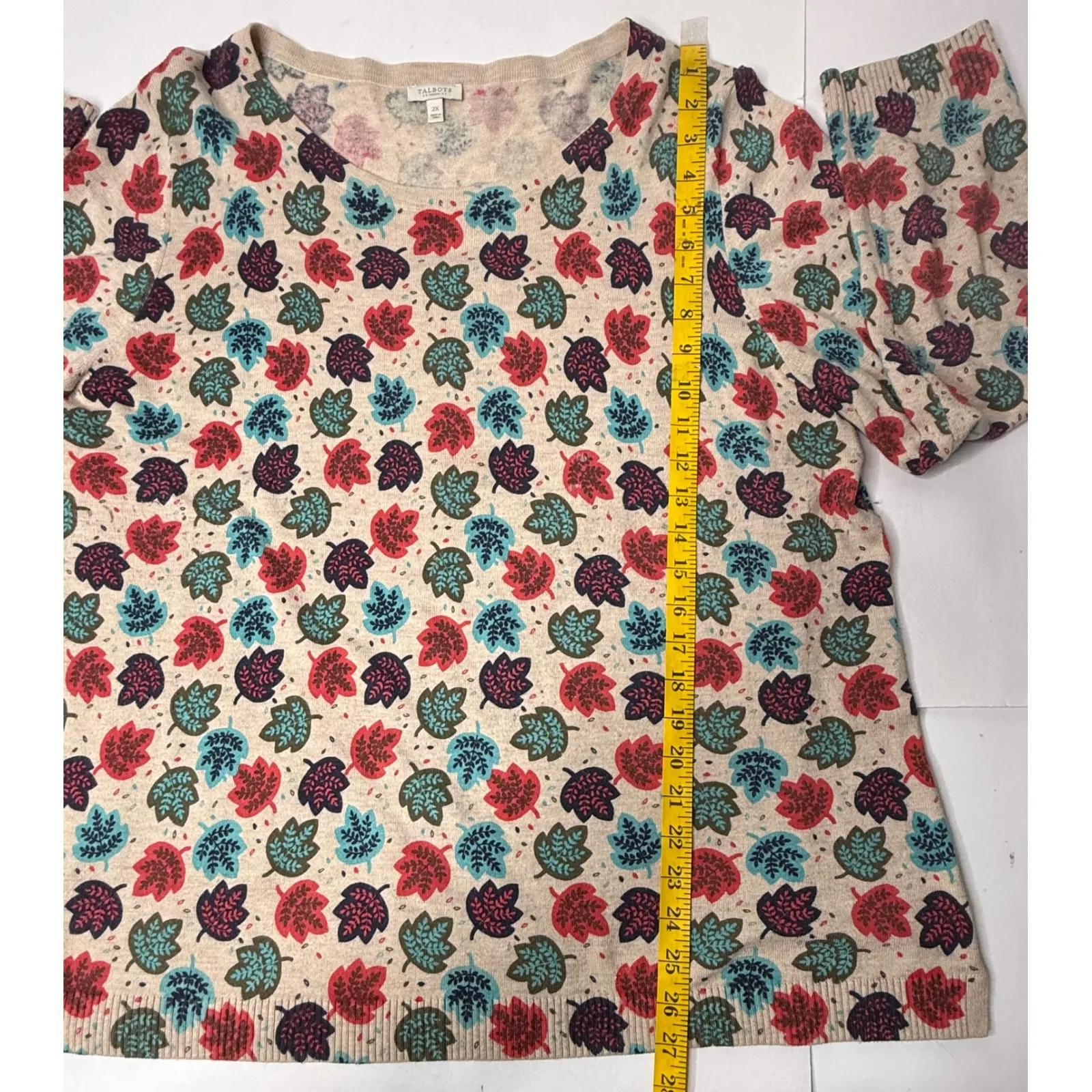 Talbots Sweater Womens Size 2X Plus Size Leaves Fall Colorful Teacher Granny Tan - Image 3