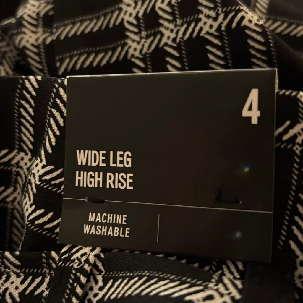 Express High Rise Wide Leg Belted Pant Black White Check Sz 4R Palazoo Casual - Image 5