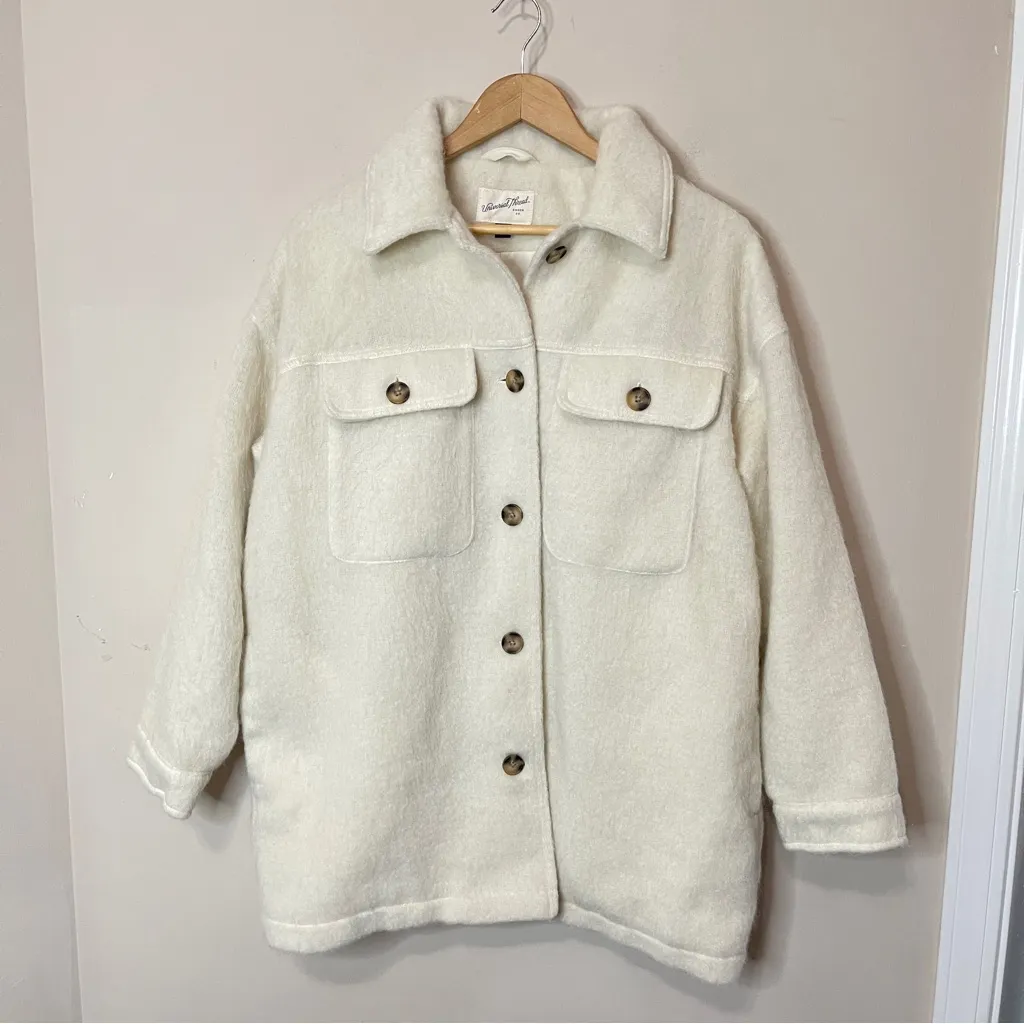 UNIVERSAL THREAD Brushed Oversized Wool Blend Shacket White Sand, Large - Image 2