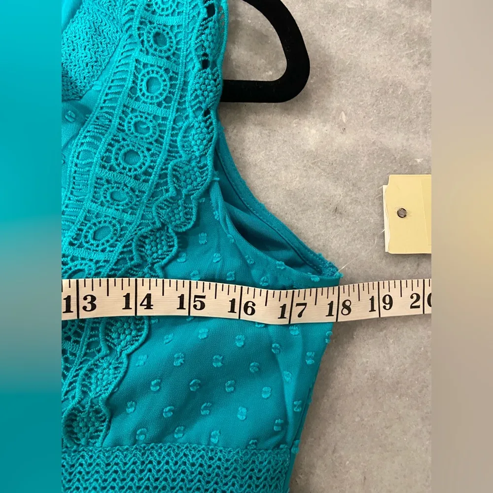 NWT Reba Size S Turquoise Swiss Dot Lace Sleeveless Midi Dress Asymmetrical Hem - Image 13