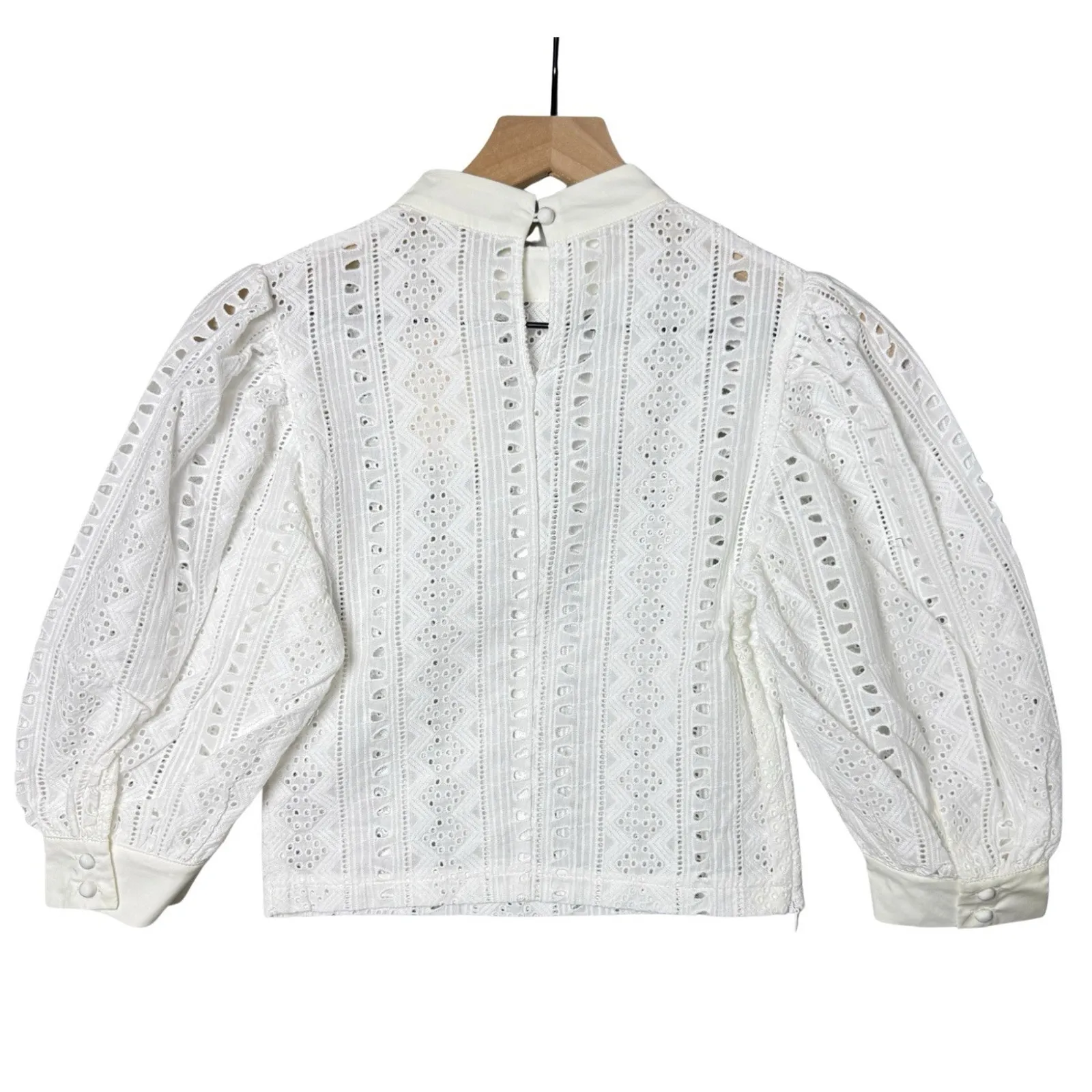 Choosy White Cropped Eyelet Blouse 3/4 Sleeve Collared Button Cuff Top Size XS - Image 2