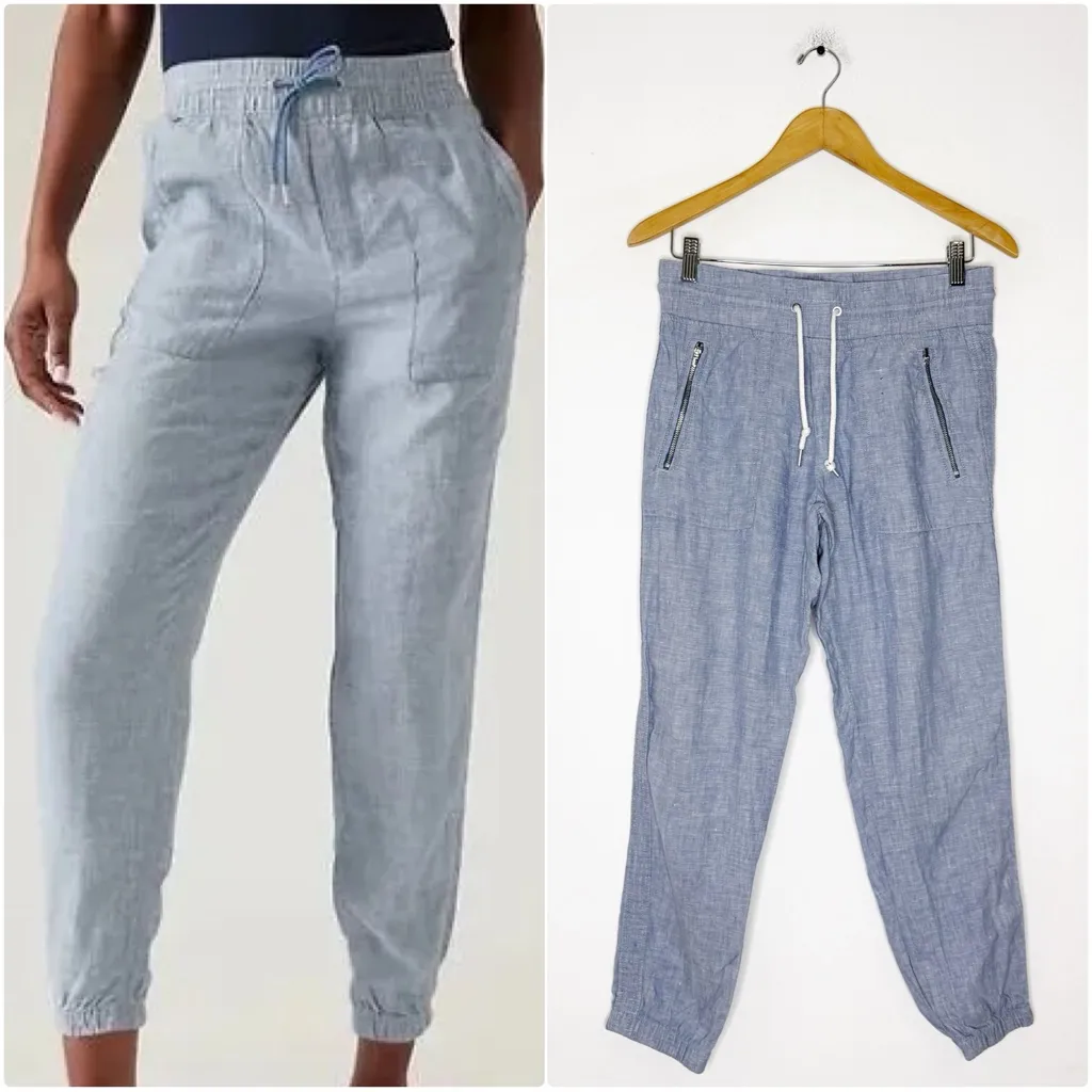 Athleta Cabo Tide Linen Jogger Pants Blue Size 2 Petite Chambray - Image 2