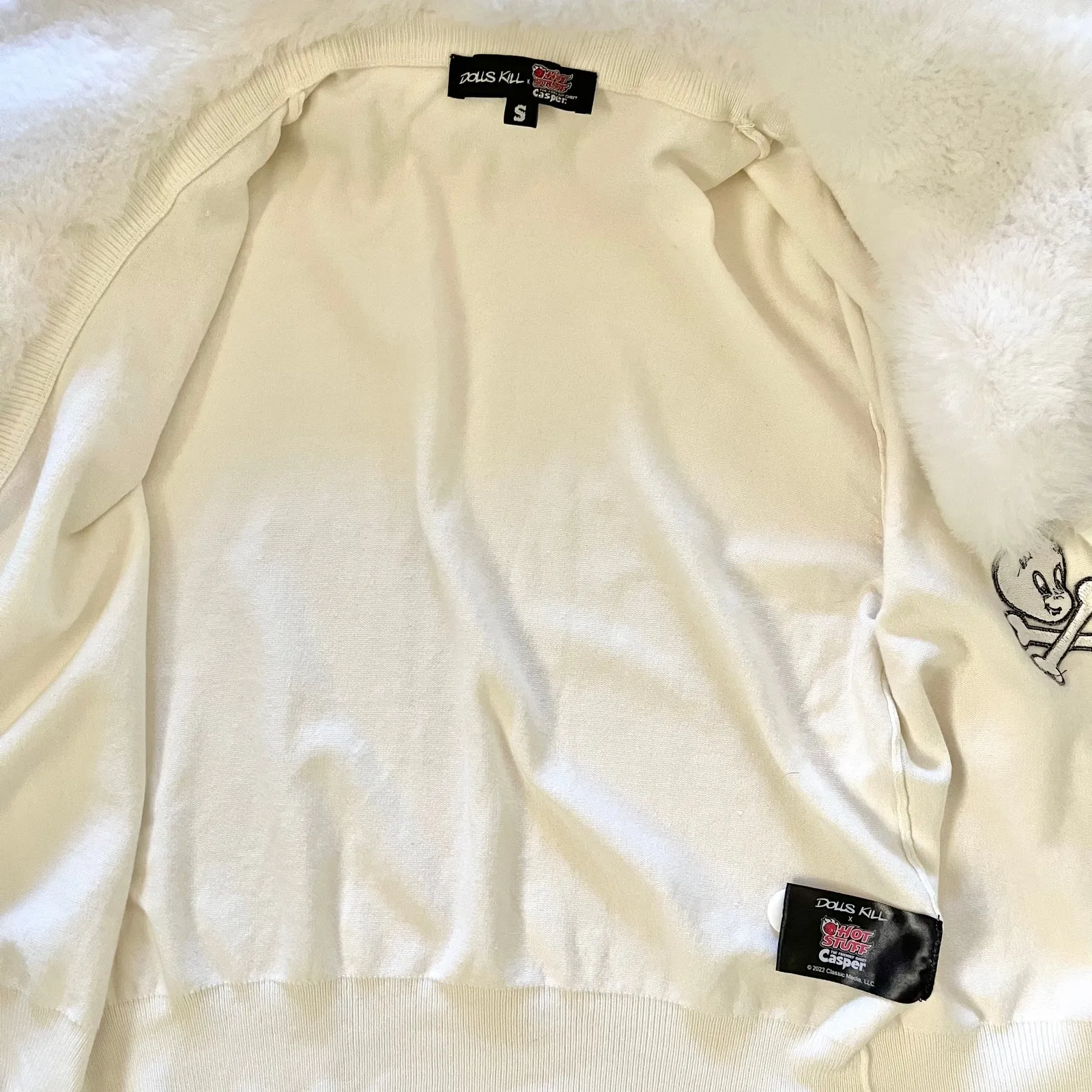 Dolls Kill x Hot Stuff Casper Friendlier Than Most White Faux Fur Cardigan Top - Image 3