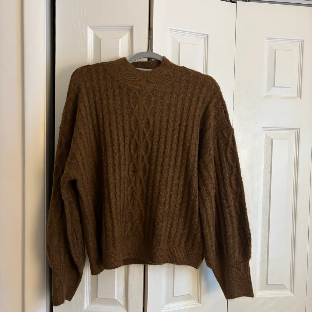 Vince Camuto Mock Turtle neck Brown Cable Knit Sweater Size XL - Image 7