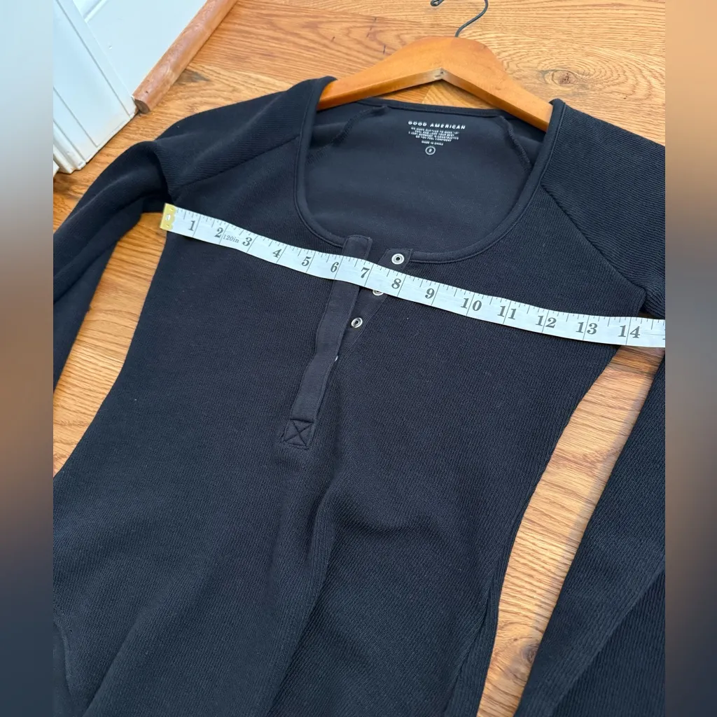 Good American Bodysuit Black Micro Rib Snap Button Long Sleeve - Image 8