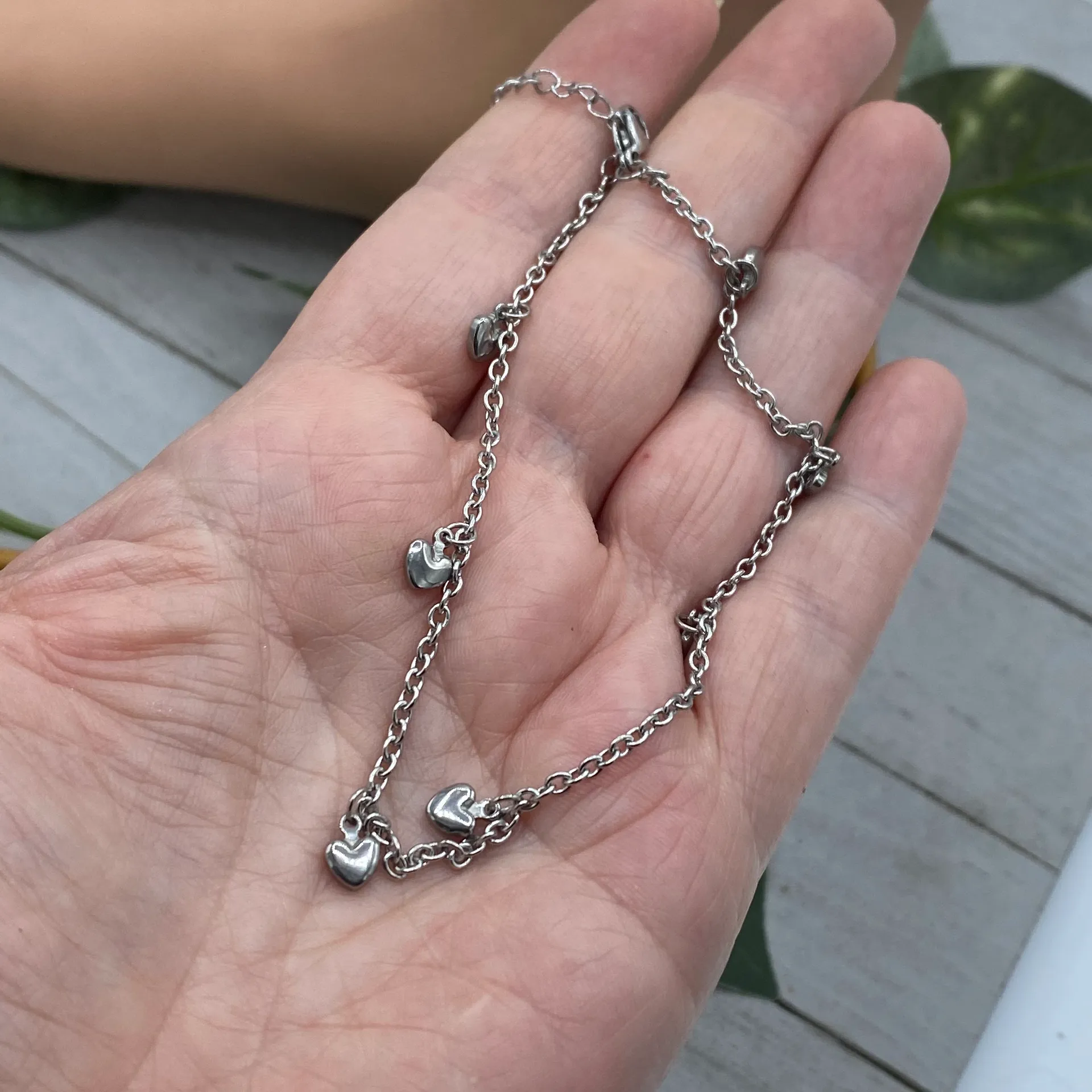 Stainless Steel Anklet With Dangling Hearts Ankle Bracelet Silver - Image 3